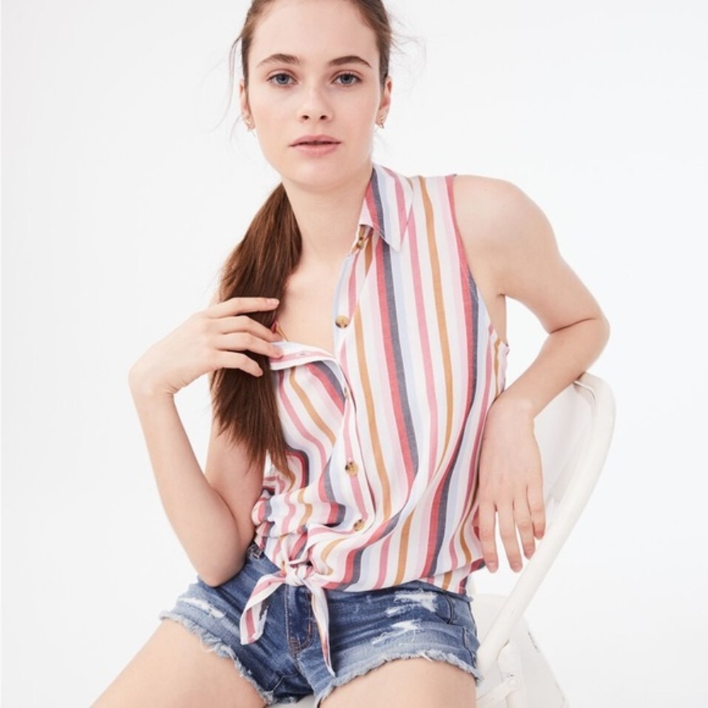 Aeropostale Striped Sleeveless Camp button down Shirt with tie front small